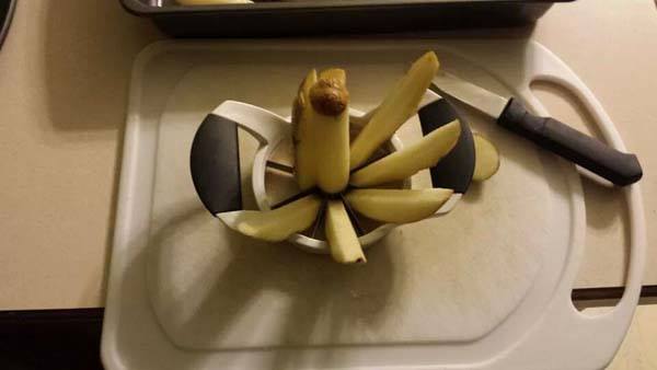 Use an Apple slicer to cut potatoes