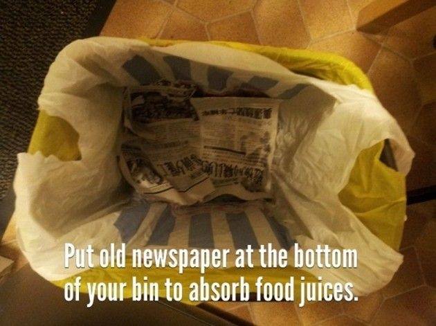 Newspaper in the can to absorb juice and odor