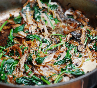 Creamy Spinach Onions and Mushrooms