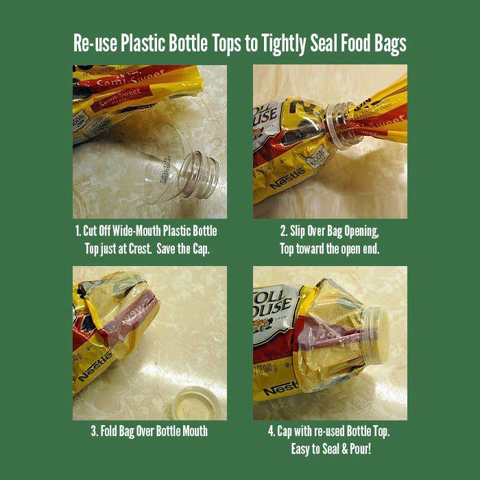 Use old plastic bottles to keep Bags Fresh
