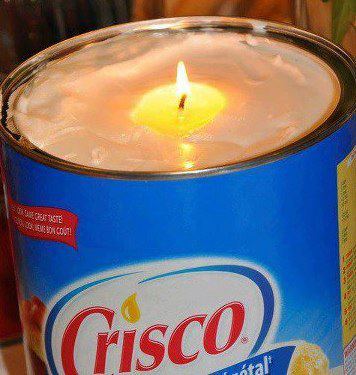 Can of Crisco makes a Candle